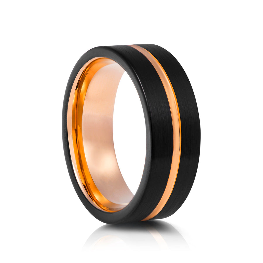 8mm Two-Tone Tungsten Ring, Brushed with Polished Edges - UK Ring Size M