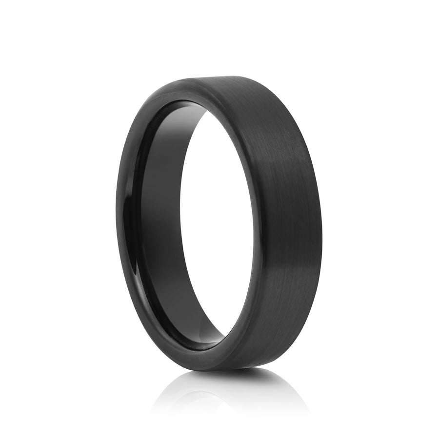 6mm Two-Tone Tungsten Ring, Brushed with Polished Centre Band - UK Ring Size M