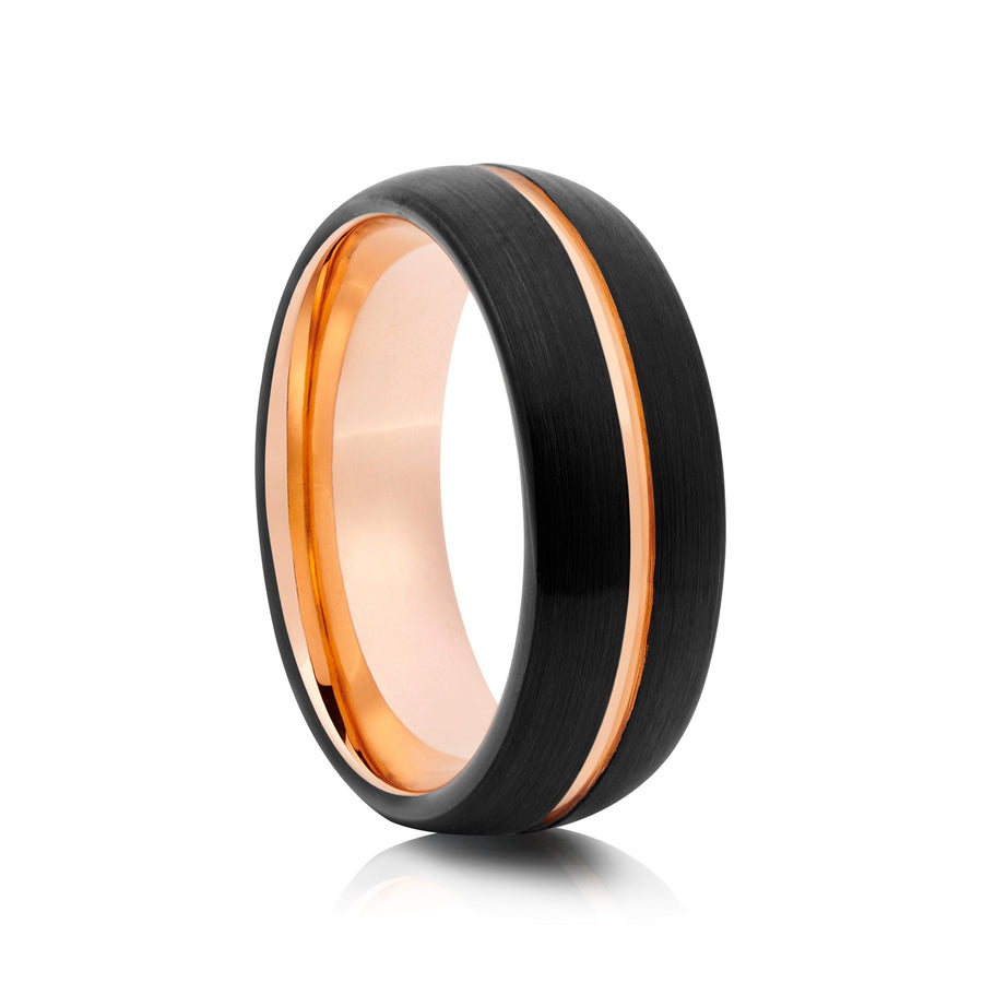 8mm Black Tungsten Ring with Polished Edges - UK Ring Size M