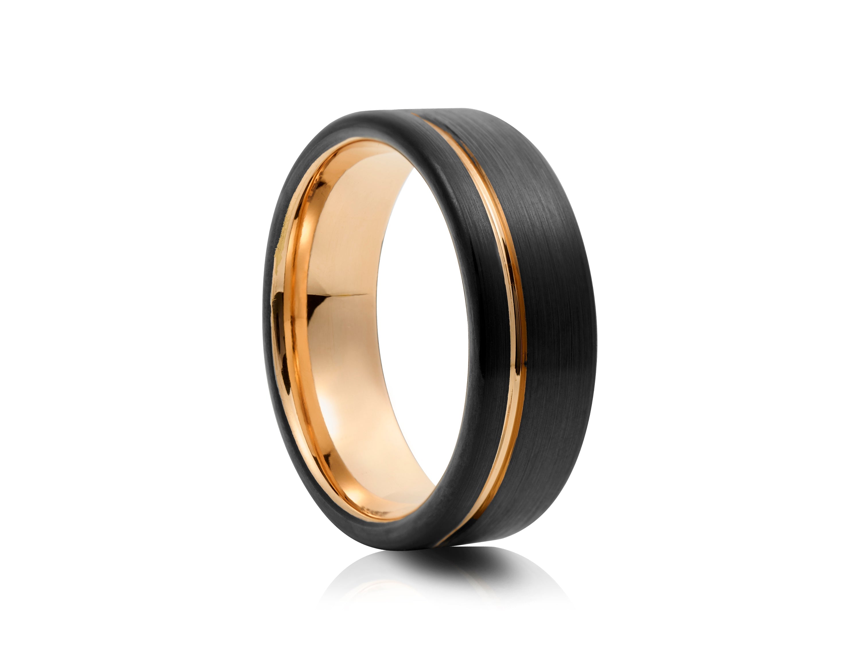8mm Polished Tungsten Ring with Grooved Centre Band - UK Ring Size M