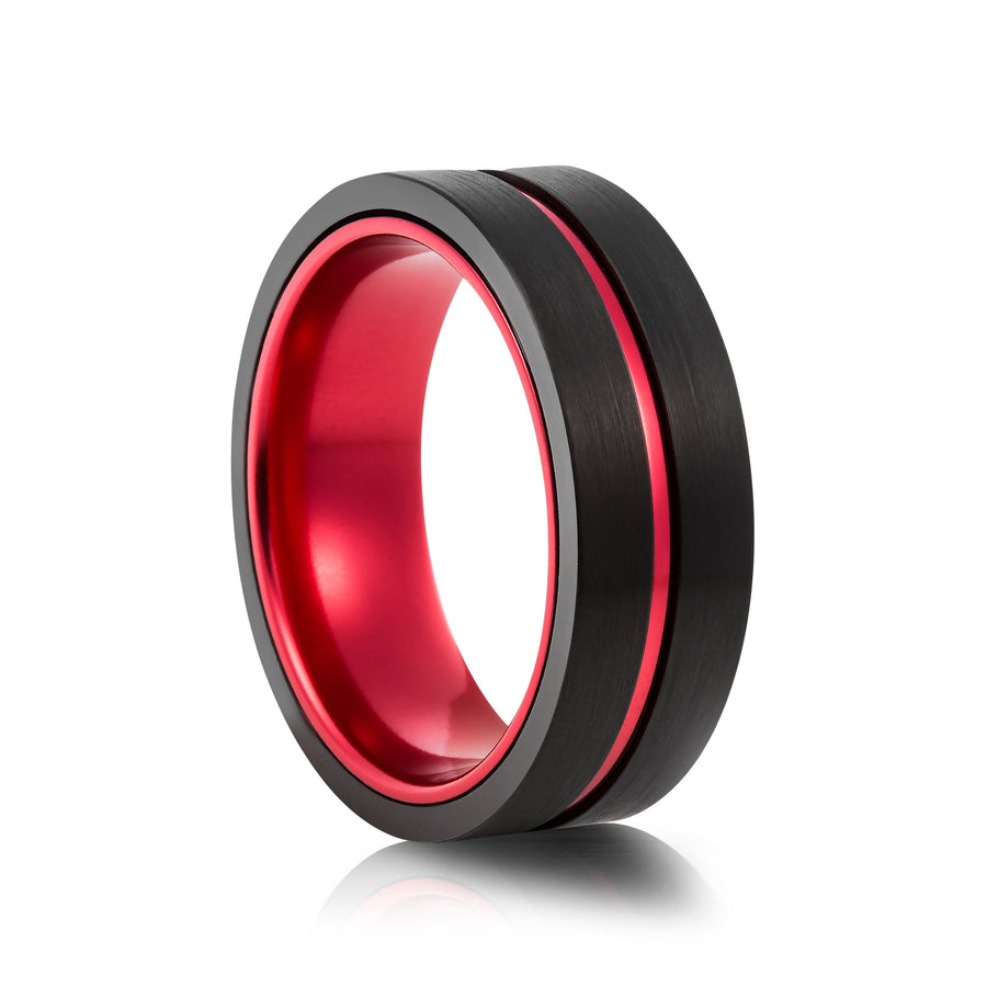 8mm Polished Tungsten Ring with Bevelled Edges - UK Ring Size M