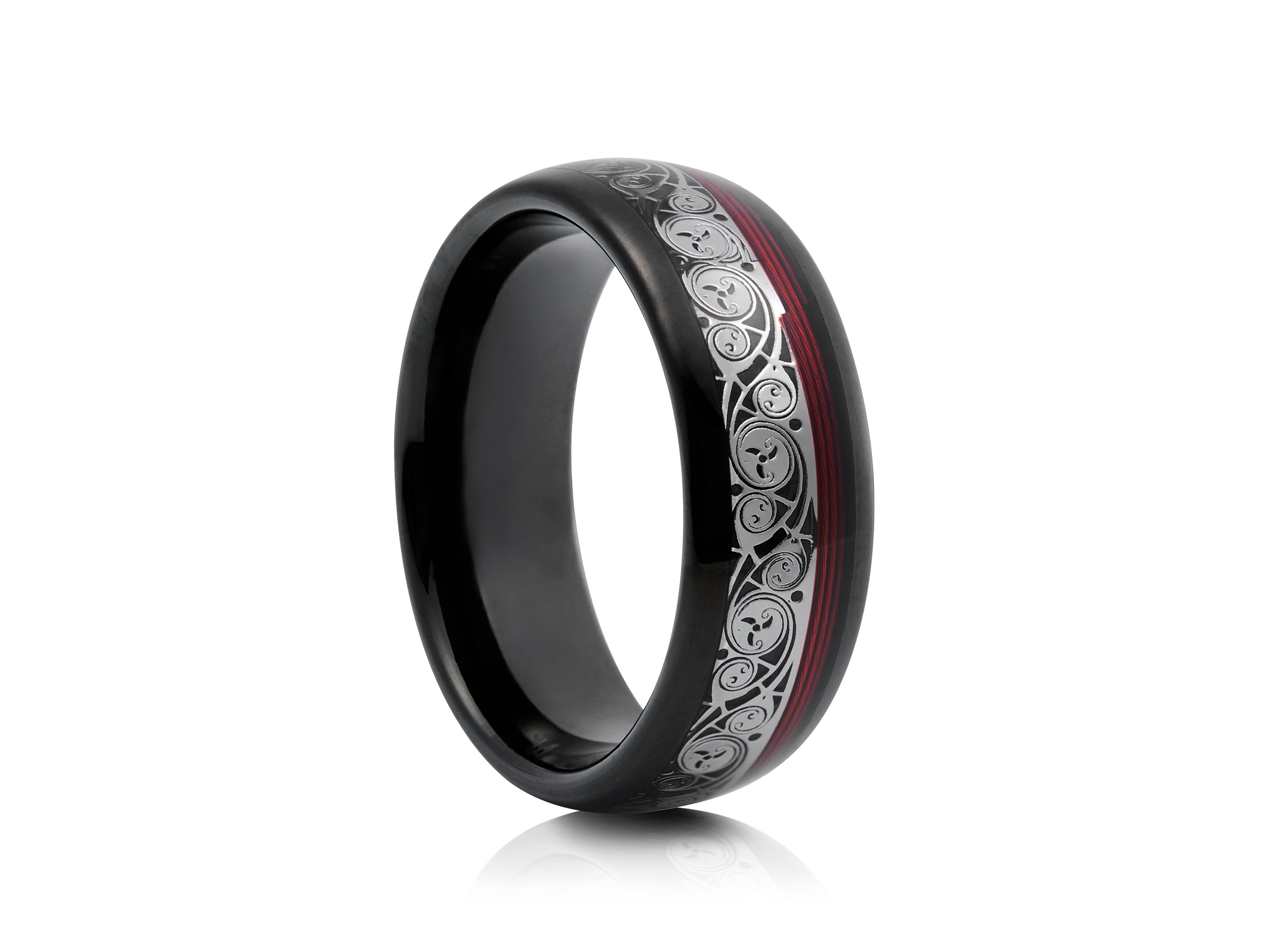 8mm Two-Tone Tungsten Ring, Brushed with Polished Edges - UK Ring Size M