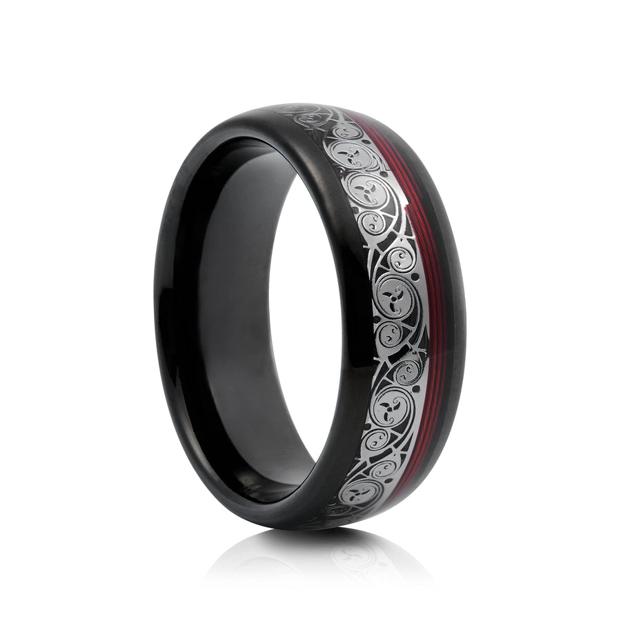 8mm Two-Tone Tungsten Ring, Brushed with Polished Edges - UK Ring Size M