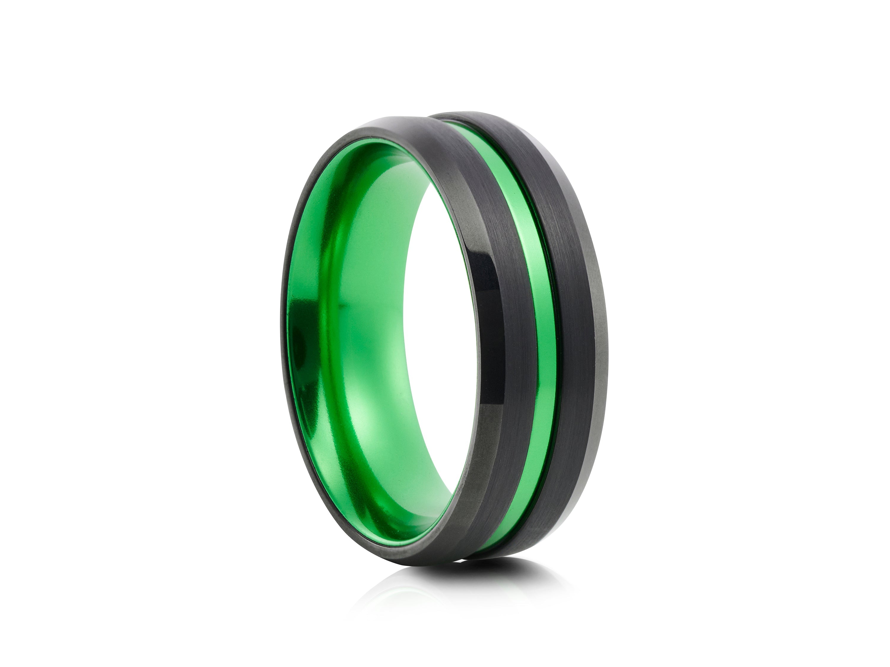8mm Black Tungsten Ring with Polished Edges - UK Ring Size M