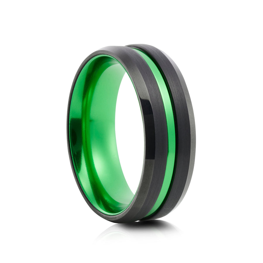 8mm Black Tungsten Ring with Polished Edges - UK Ring Size M