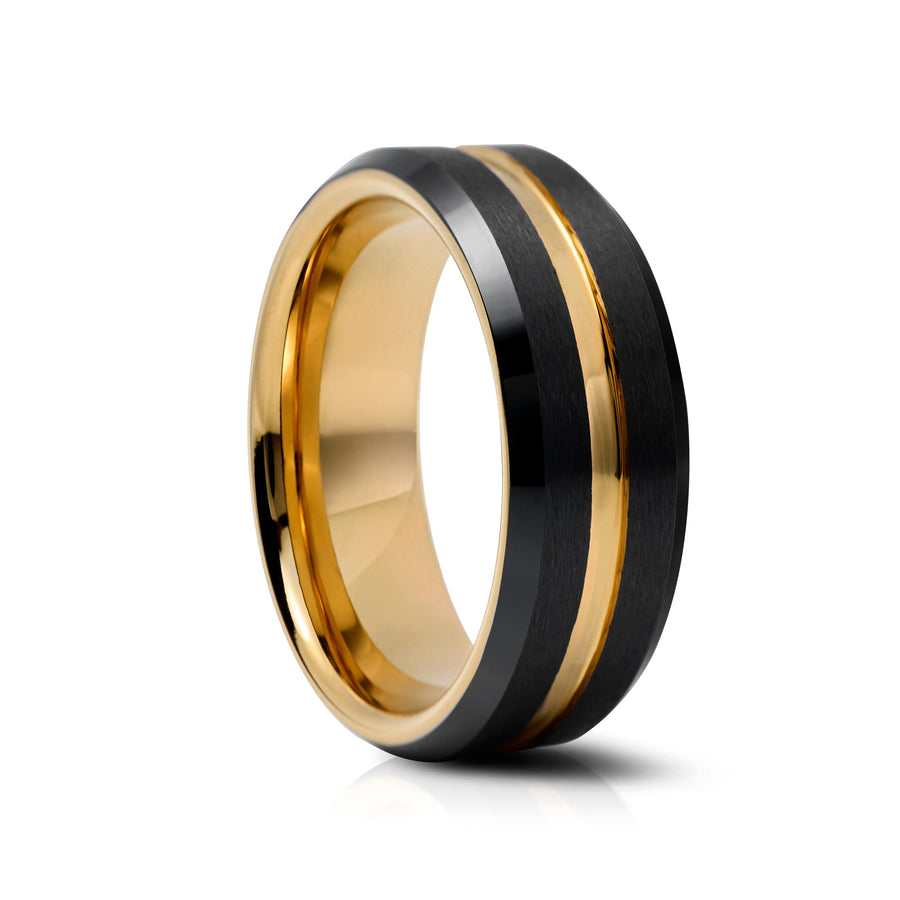 8mm Black And Gold Plated Tungsten Wedding Ring