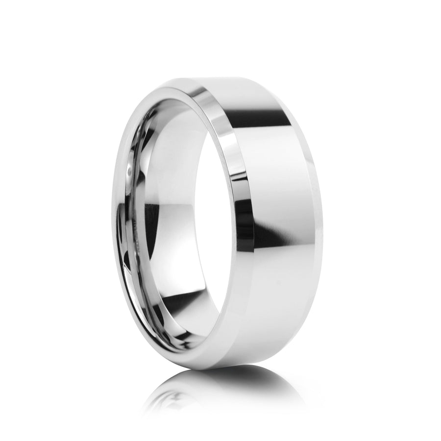 8mm Two-Tone Tungsten Ring, Brushed with Polished Edges - UK Ring Size M