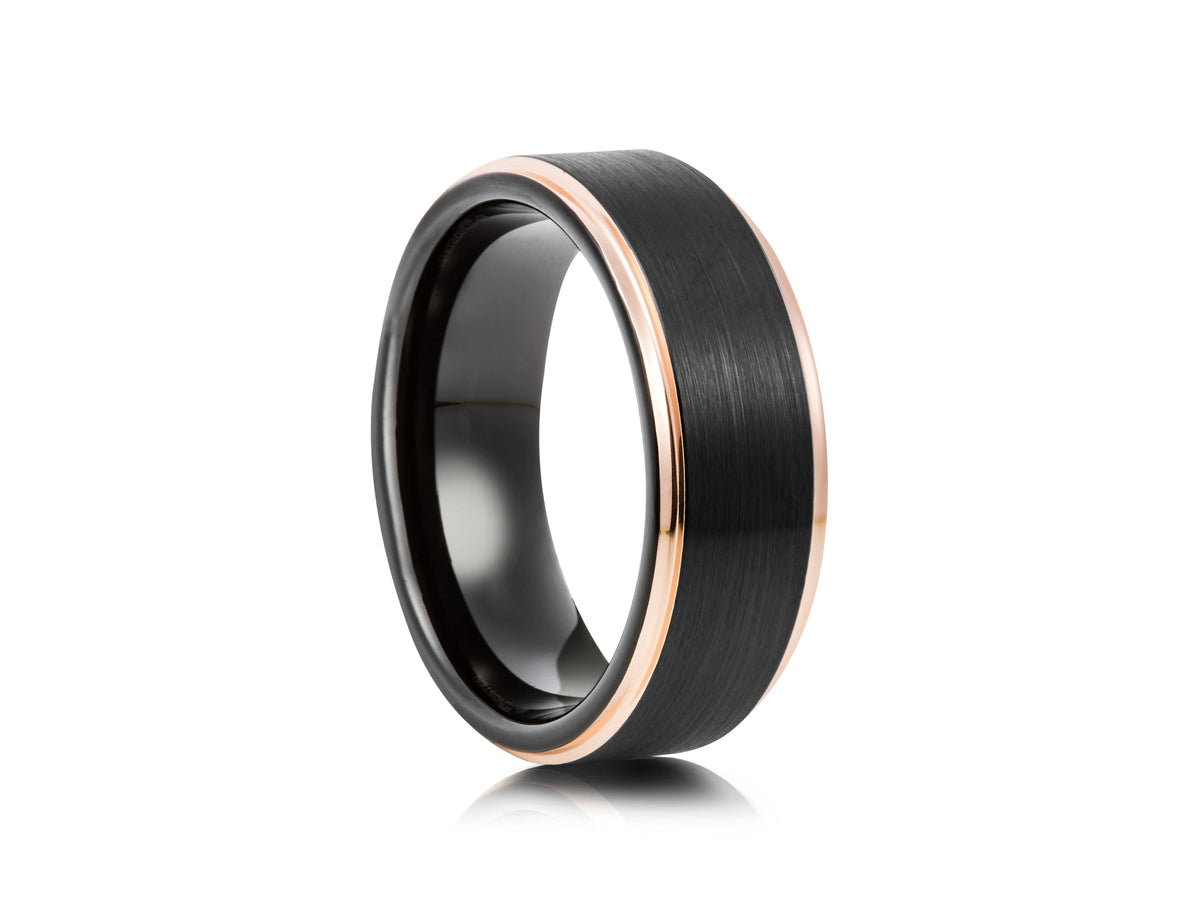 8mm Black Plating With Rose Gold Edges Tungsten Ring