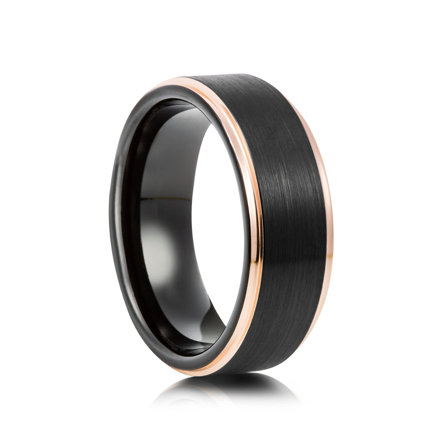 8mm Black Plating With Rose Gold Edges Tungsten Ring