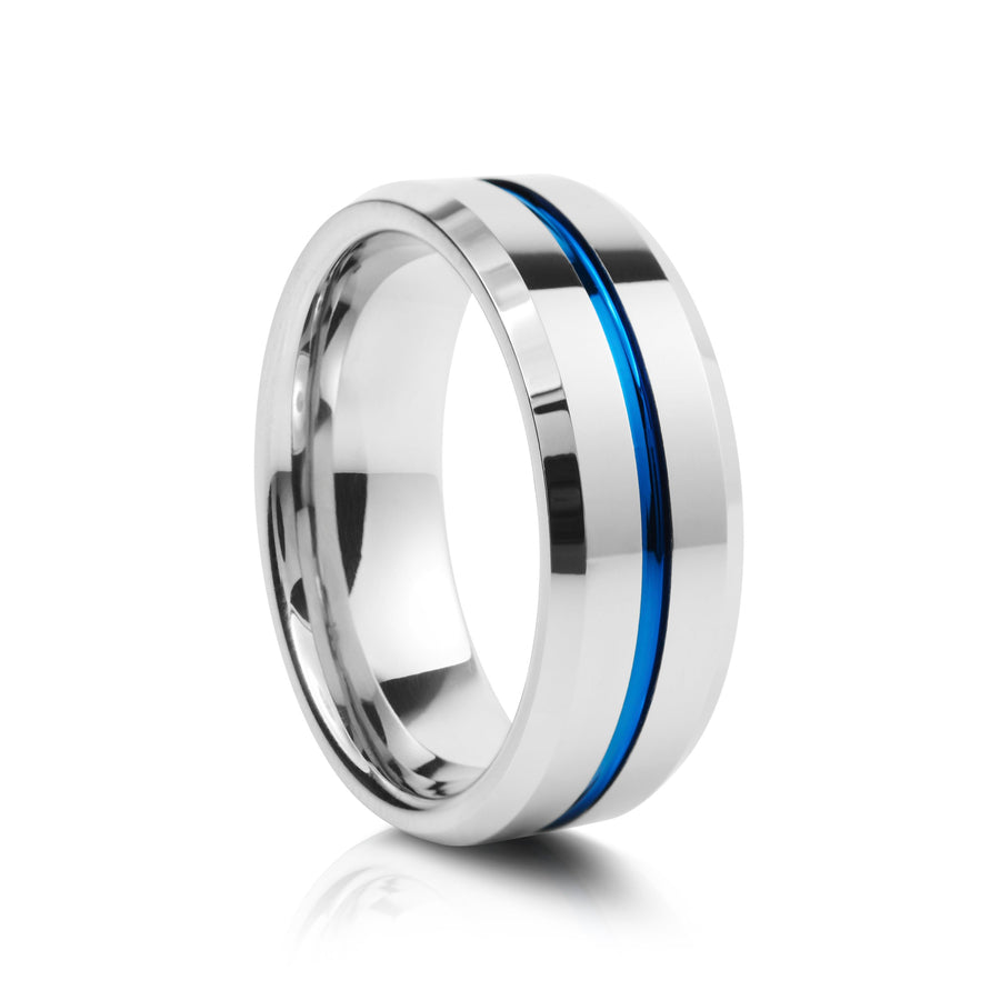 8mm Polished Tungsten Ring with Carbon Fibre Inlay - UK Ring Size M