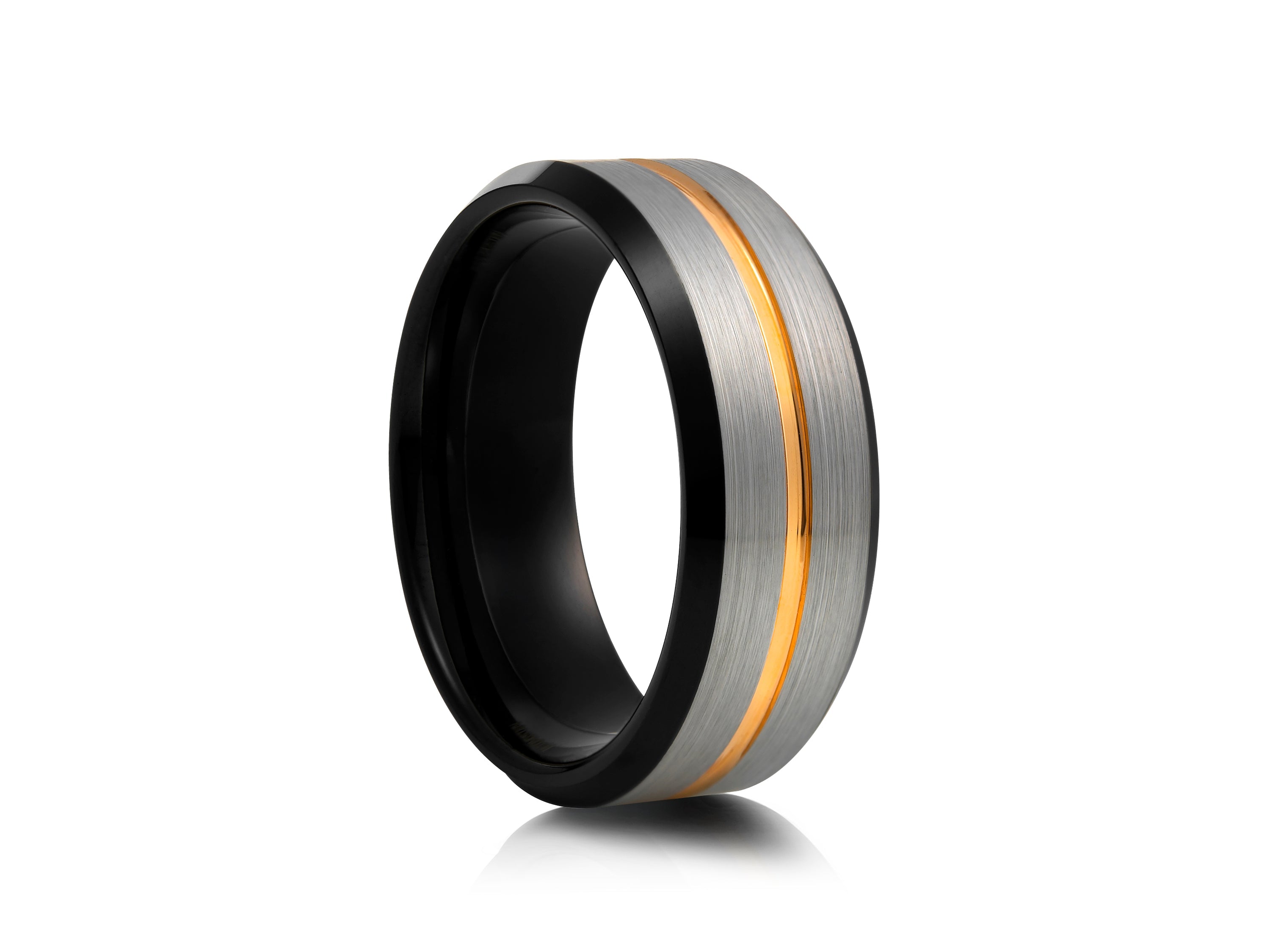 8mm Black Tungsten Ring with Brushed Edges - UK Ring Size M