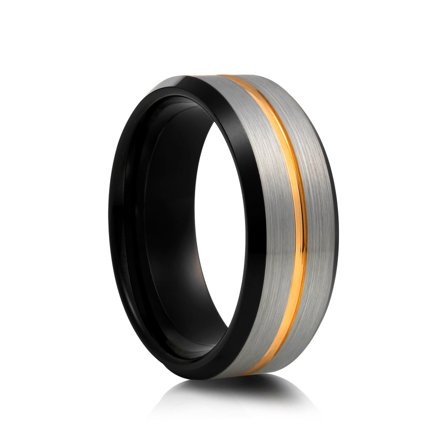 8mm Black Tungsten Ring with Brushed Edges - UK Ring Size M