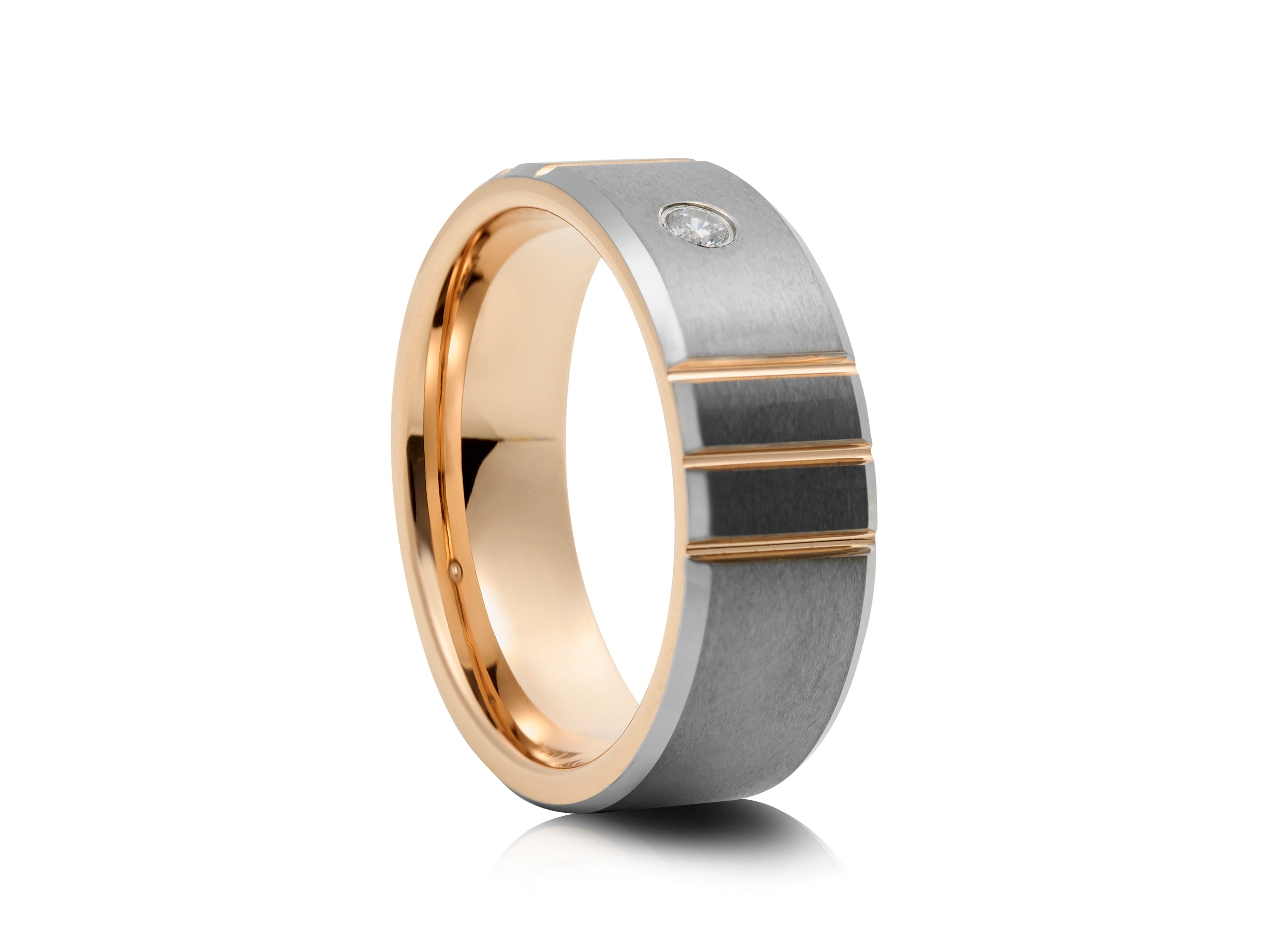 8mm Two-Tone Tungsten Ring, Brushed with Polished Centre Band - UK Ring Size M