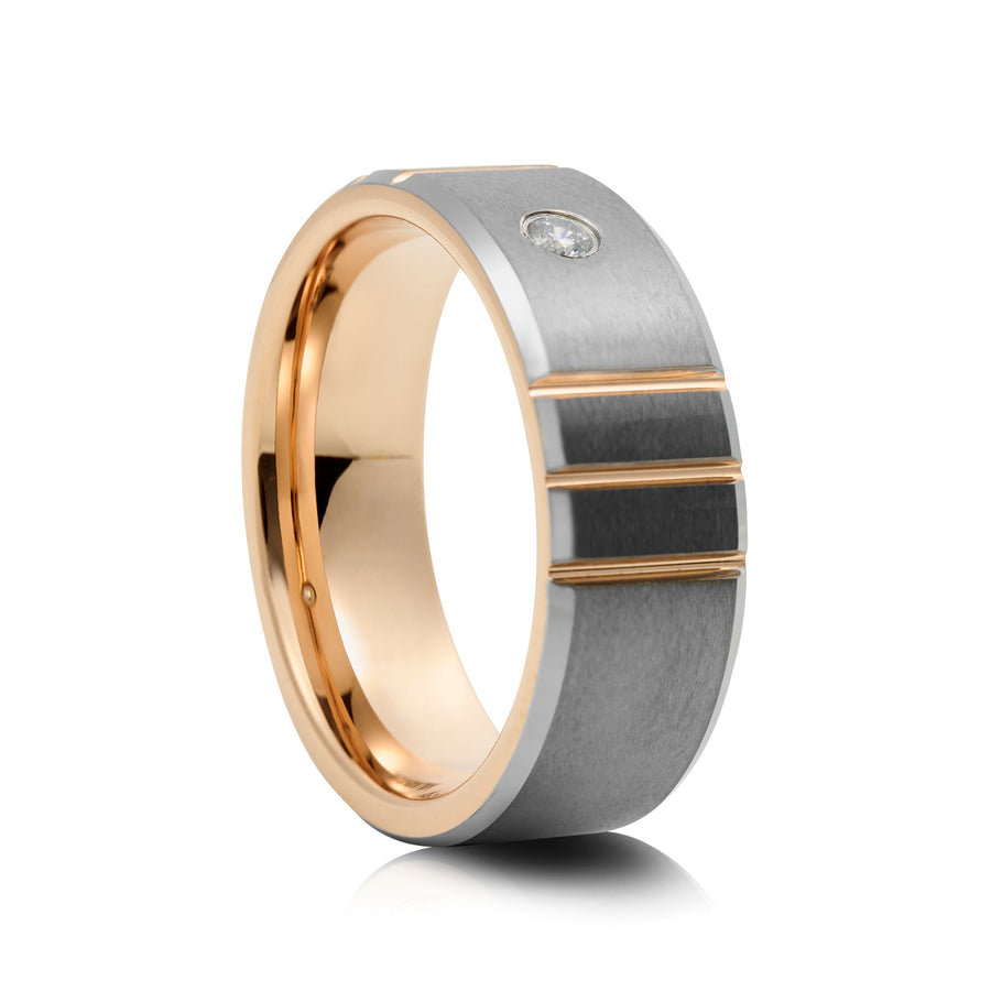 8mm Two-Tone Tungsten Ring, Brushed with Polished Centre Band - UK Ring Size M