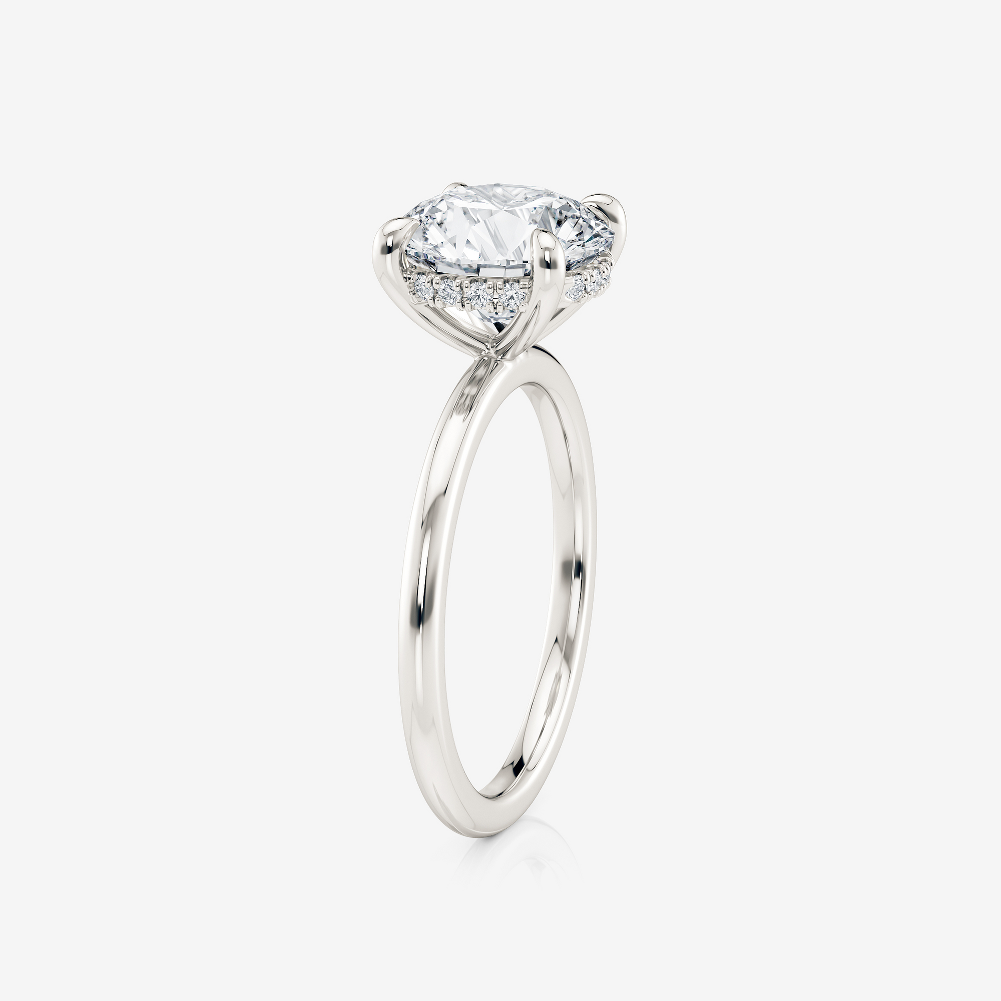 Round Half-Round Band Hidden Halo Lab Diamond Engagement Ring