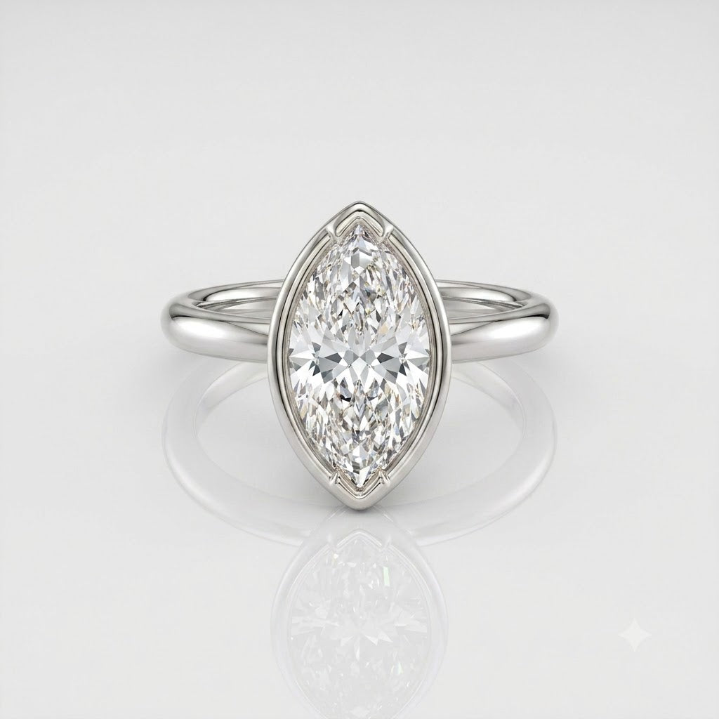 Marquise Bezel Solitaire Moissanite Engagement Ring 9ct white gold South Africa