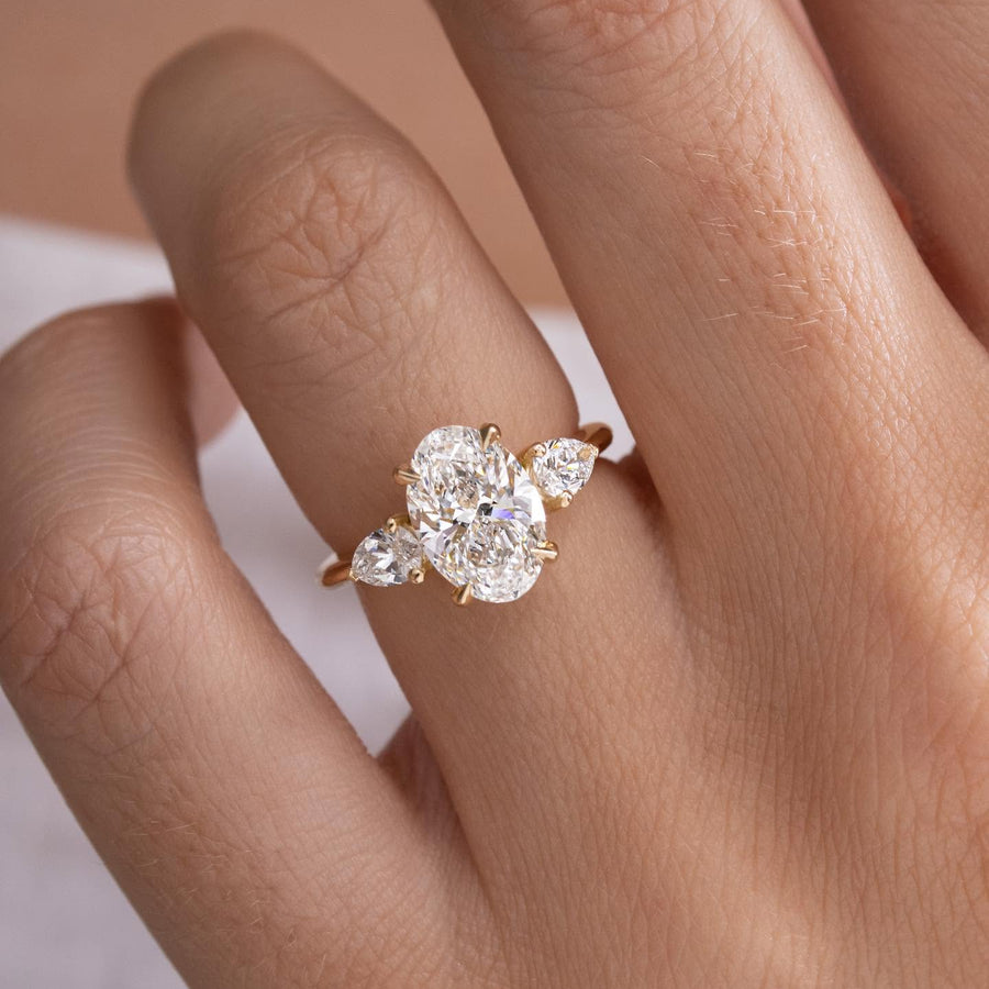 Oval and Pear Trilogy Lab Diamond Engagement Ring