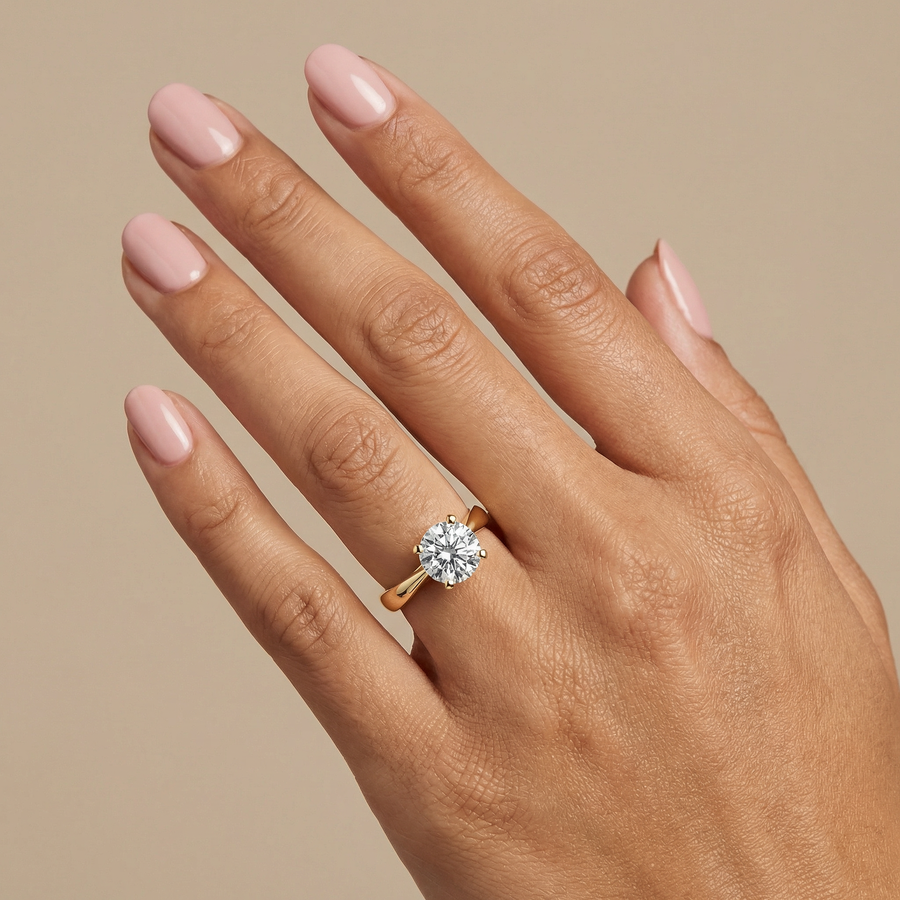 Aria Round Tapered Band Solitaire Lab Diamond Engagement Ring