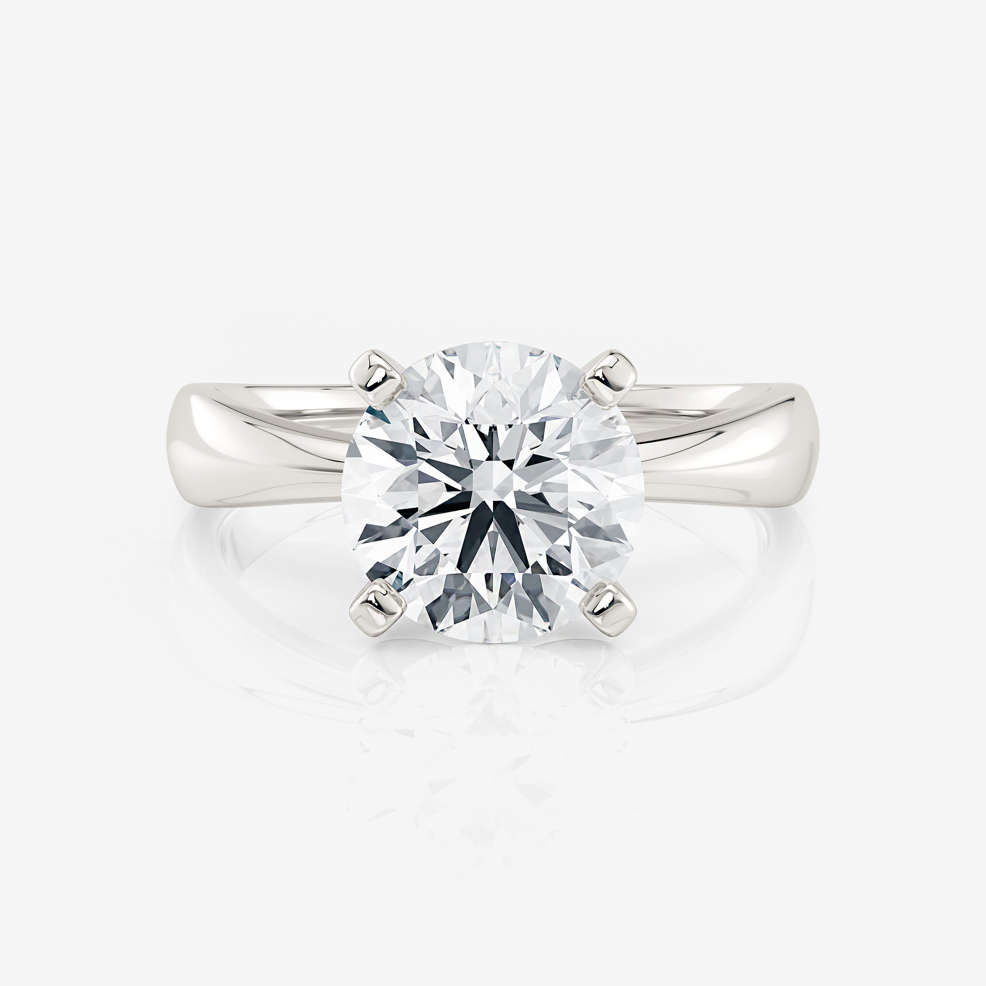 White gold Round Tapered Band Solitaire Lab Diamond Engagement Ring