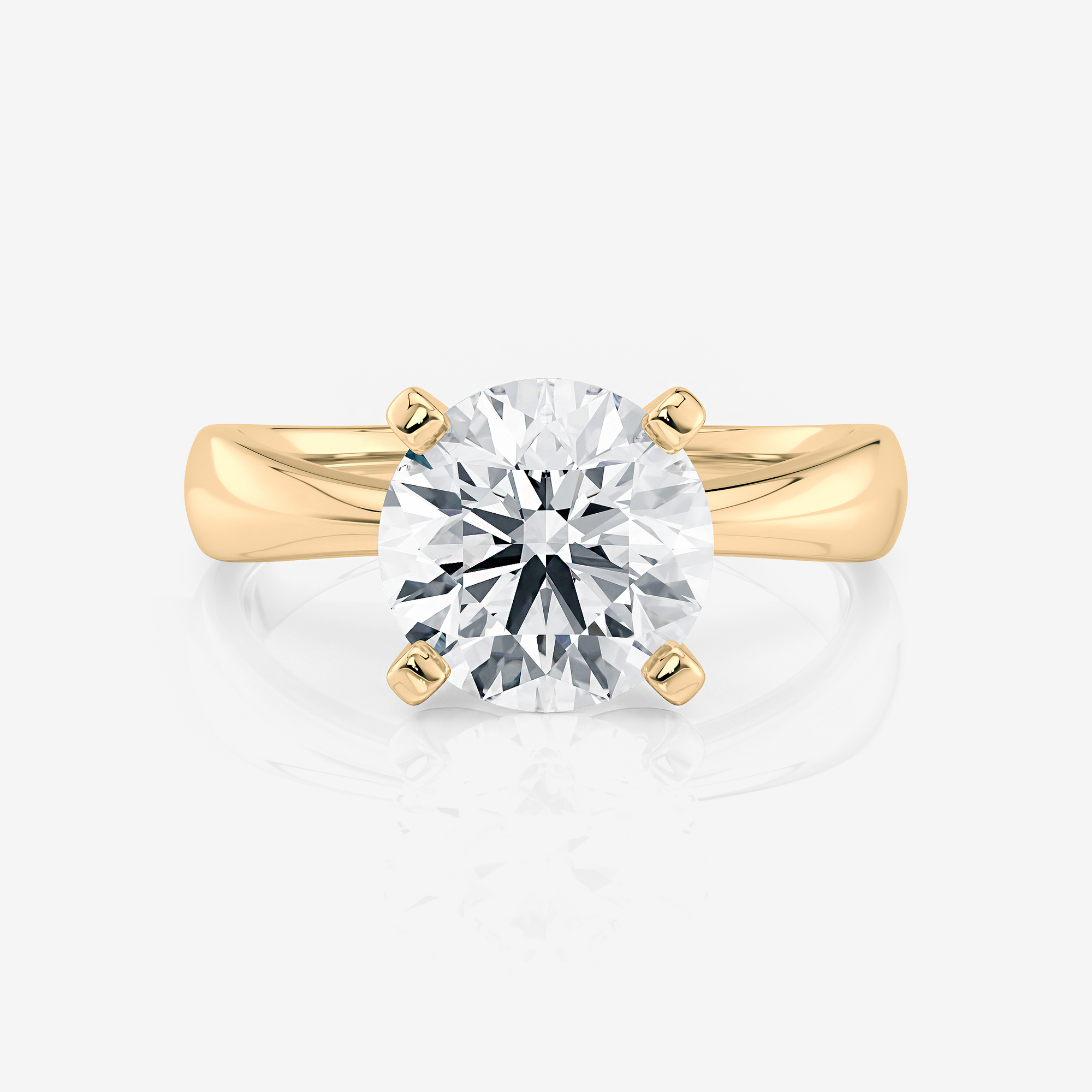 yellow gold Round Tapered Band Solitaire Lab Diamond Engagement Ring