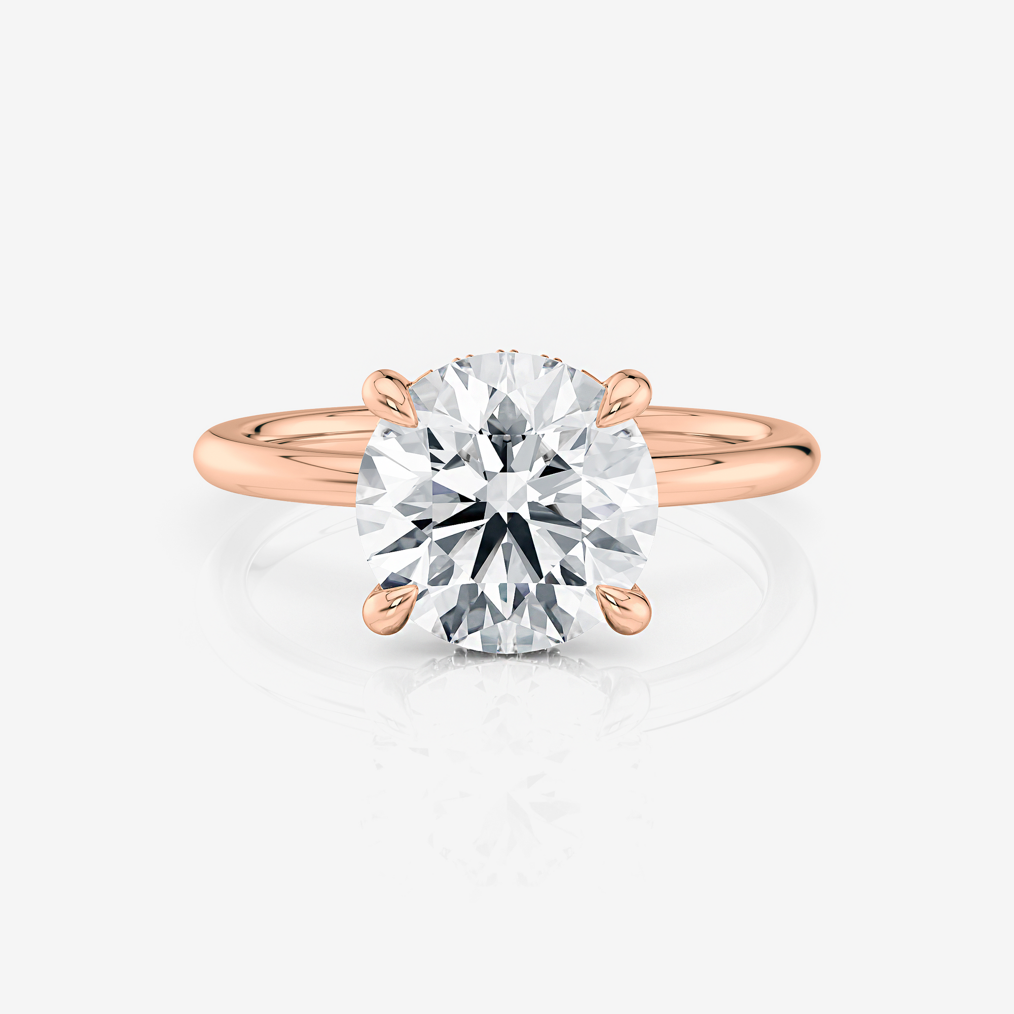 Round Half-Round Band Hidden Halo Moissanite Engagement Ring