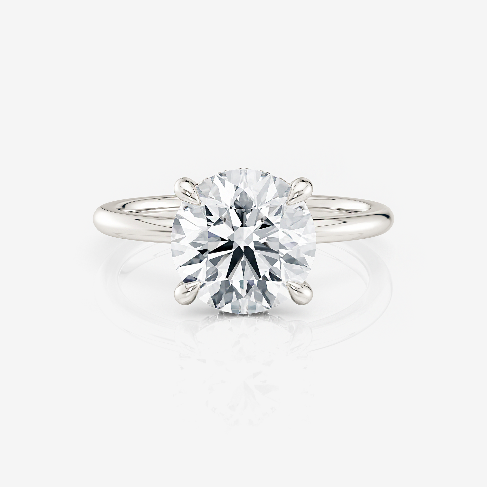 Round Half-Round Band Hidden Halo Moissanite Engagement Ring